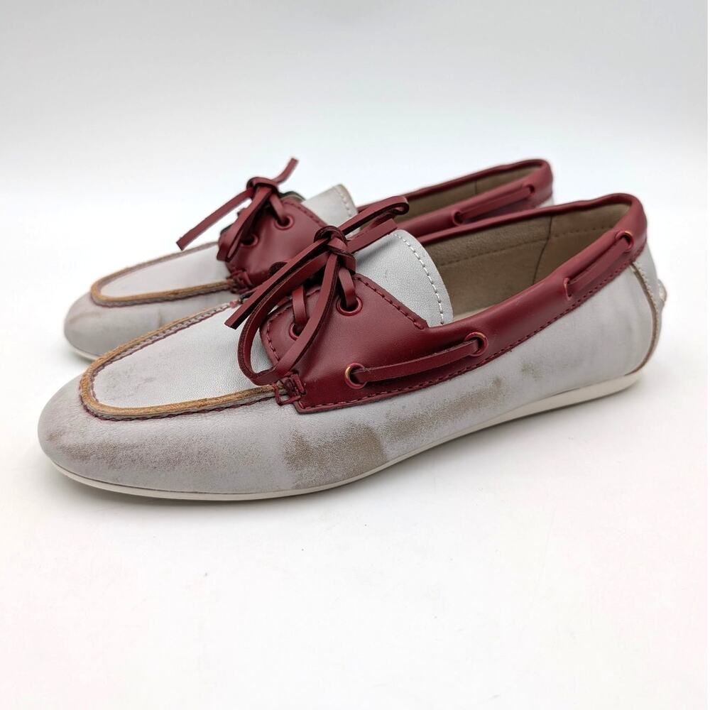Nine West Yacht Boat Shoes Round Toe Women's White/Red Multi Size US7.5M EU38